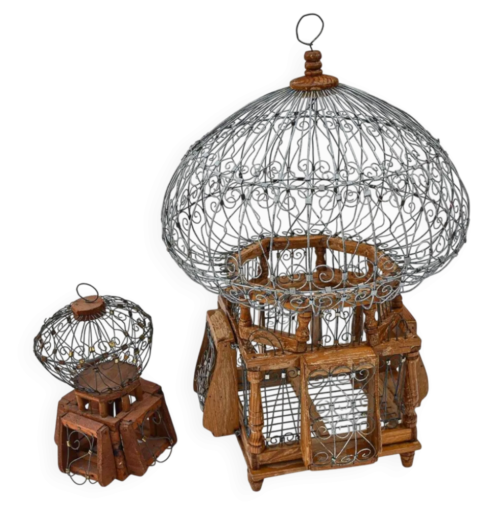 Cages à oiseaux décoratives fer et bois rondes vintages anciennes