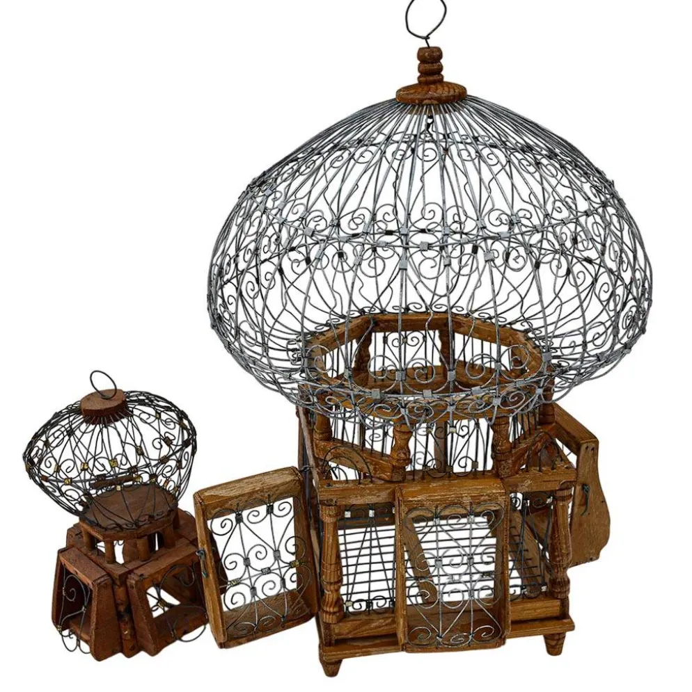 Cages à oiseaux décoratives fer et bois rondes vintages anciennes