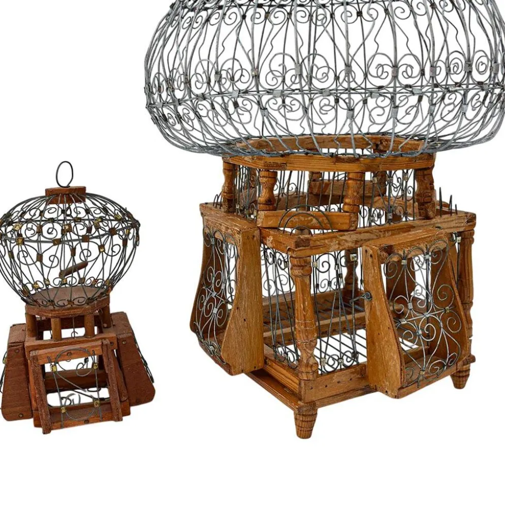 Cages à oiseaux décoratives fer et bois rondes vintages anciennes