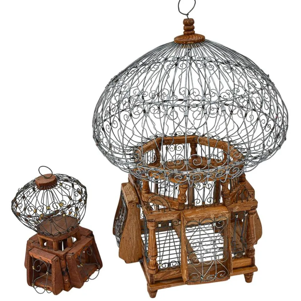 Cages à oiseaux décoratives fer et bois rondes vintages anciennes
