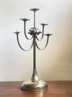 Candelabre sculptural en métal à cinq bras, Attila Demcsik, Hongrie, vers 1980