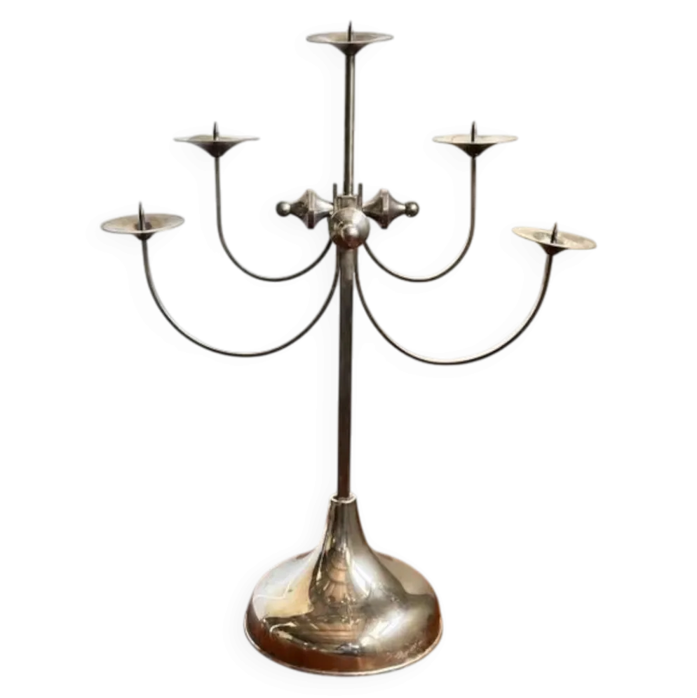 Candelabre sculptural en métal à cinq bras, Attila Demcsik, Hongrie, vers 1980