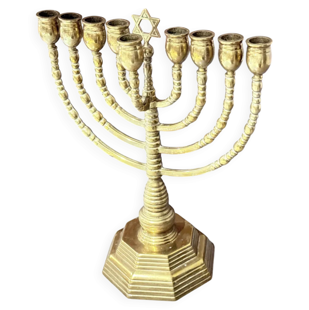 Candelabres vintage Menorah à 9 branches Judaica juive porte-bougies en laiton doré