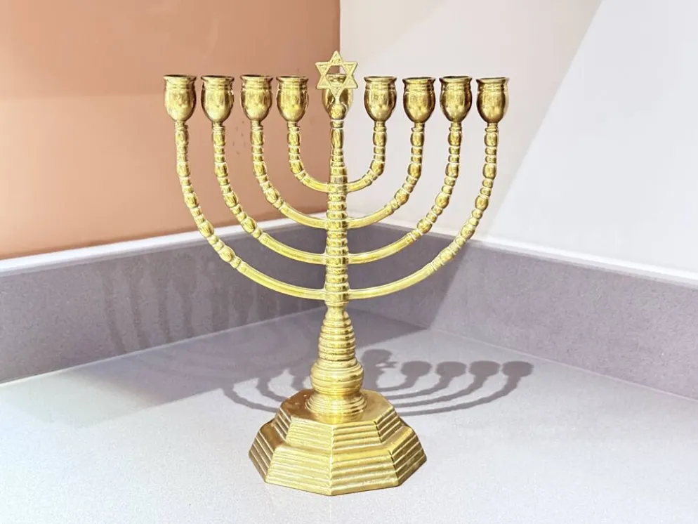 Candelabres vintage Menorah à 9 branches Judaica juive porte-bougies en laiton doré