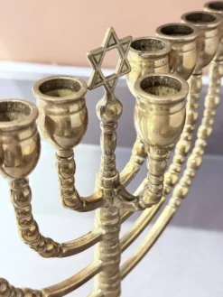 Candelabres vintage Menorah à 9 branches Judaica juive porte-bougies en laiton doré