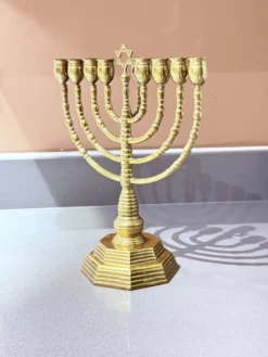 Candelabres vintage Menorah à 9 branches Judaica juive porte-bougies en laiton doré