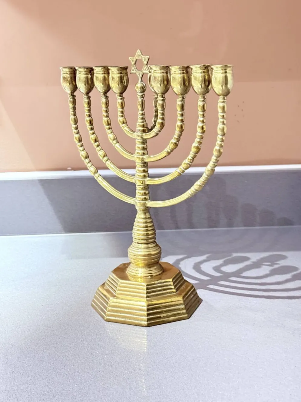 Candelabres vintage Menorah à 9 branches Judaica juive porte-bougies en laiton doré