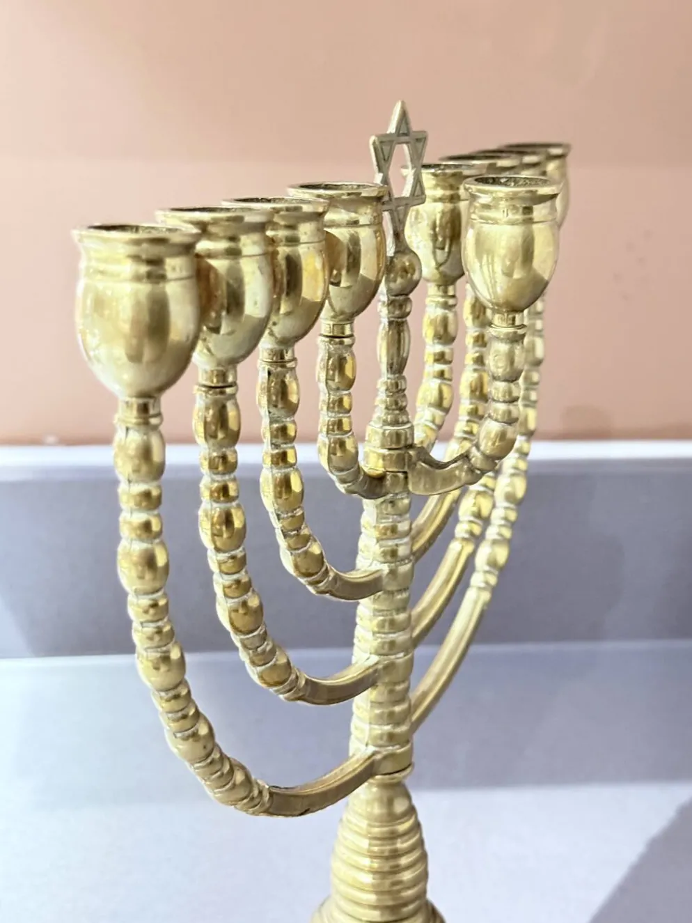 Candelabres vintage Menorah à 9 branches Judaica juive porte-bougies en laiton doré