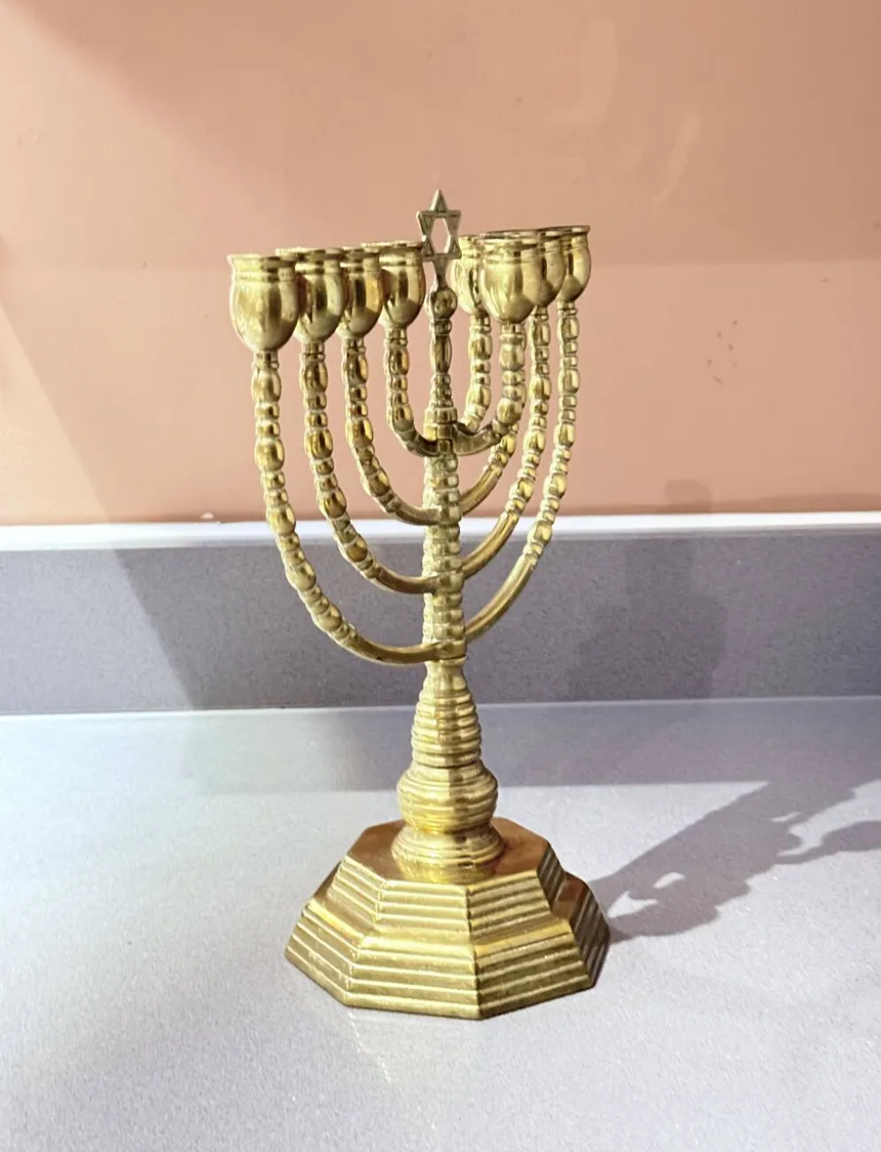 Candelabres vintage Menorah à 9 branches Judaica juive porte-bougies en laiton doré