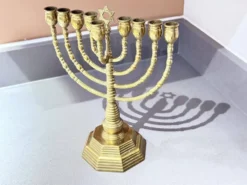 Candelabres vintage Menorah à 9 branches Judaica juive porte-bougies en laiton doré