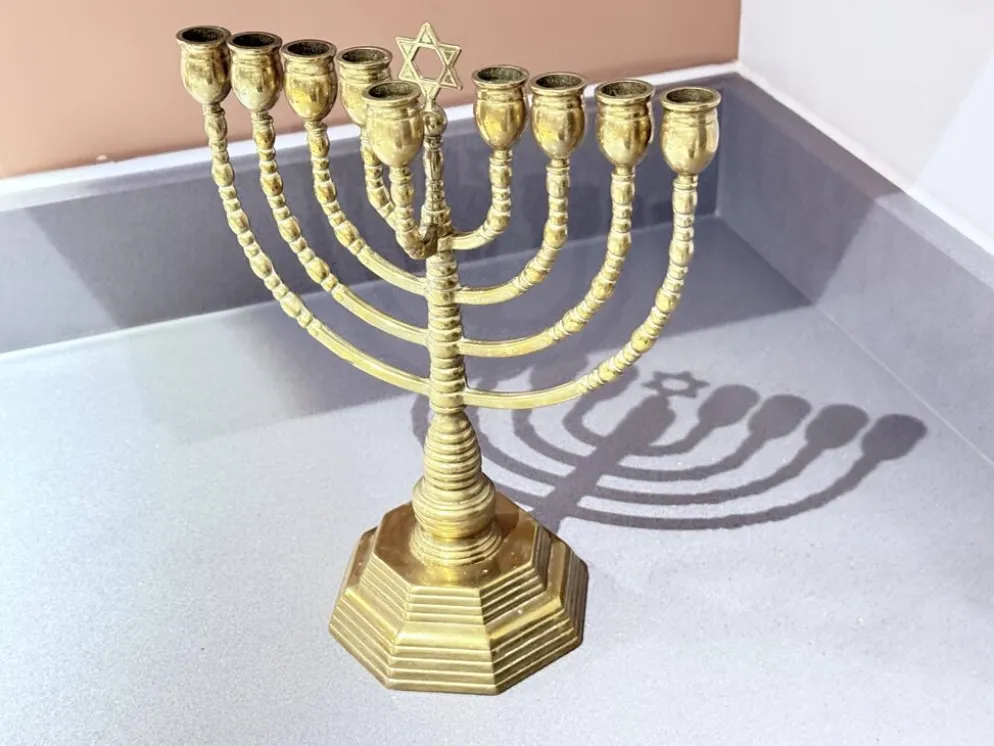 Candelabres vintage Menorah à 9 branches Judaica juive porte-bougies en laiton doré