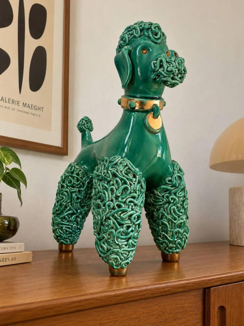 Caniche spaghetti en céramique mid-century