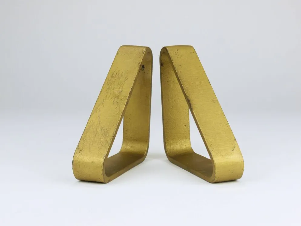 Carl Aubock III Paire de Serre-livres Triangulaires en Fer Doré 5443, Vienne/Autriche, Années 1970