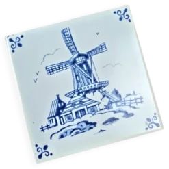 Carreau ancien Royal Mosa Holland – Décor moulin bleu Delft – Faïence vintage