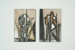 2 carreaux muraux décoratifs vintage des années 1970 par ruscha-keramik design floral