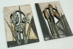 2 carreaux muraux décoratifs vintage des années 1970 par ruscha-keramik design floral