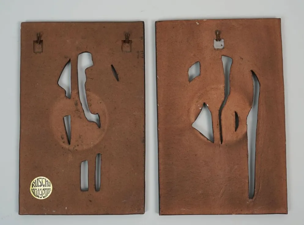 2 carreaux muraux décoratifs vintage des années 1970 par ruscha-keramik design floral