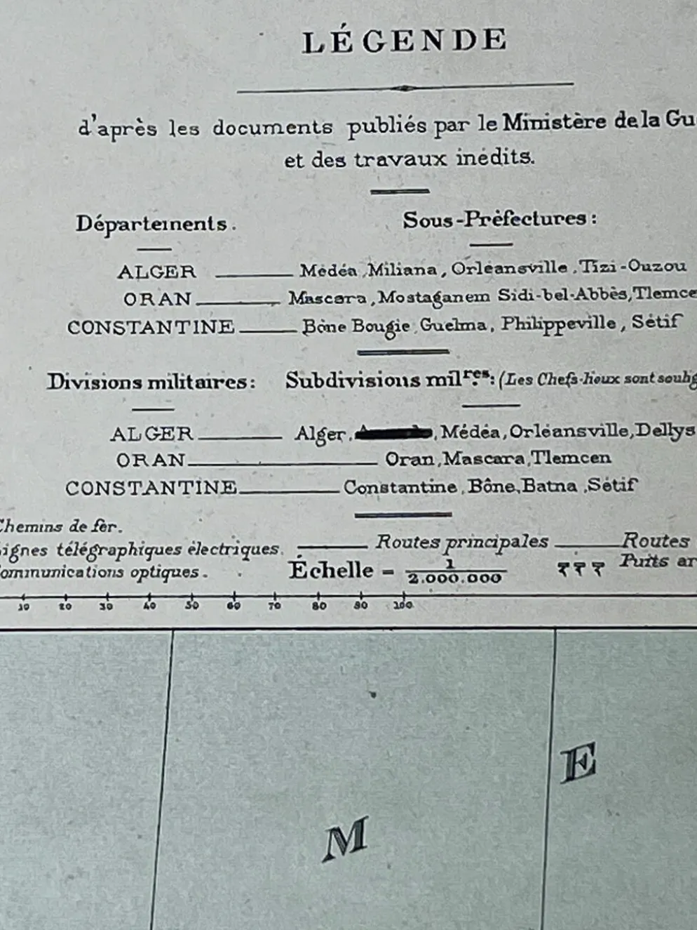 Carte ancienne Algérie et Tunisie 72,5x47cm