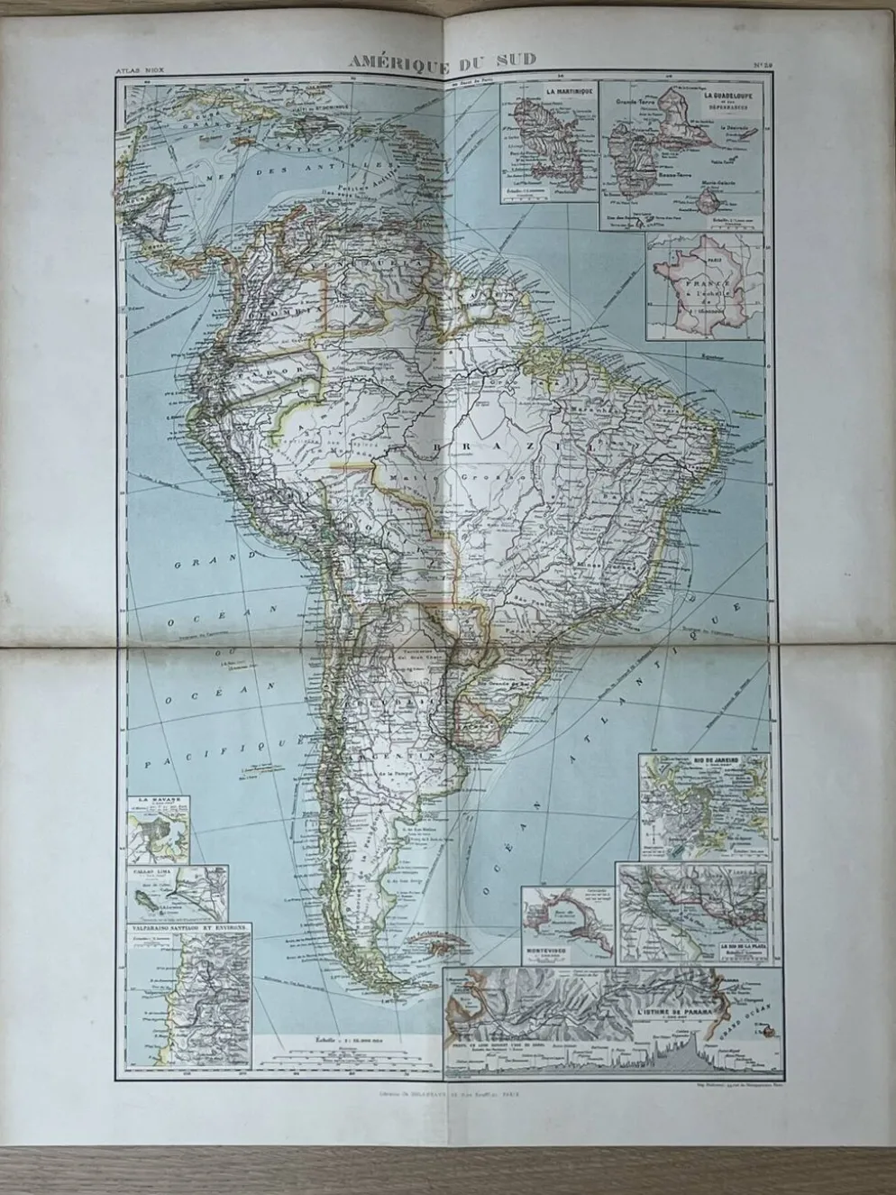 Carte ancienne Amérique du Sud 67x54cm