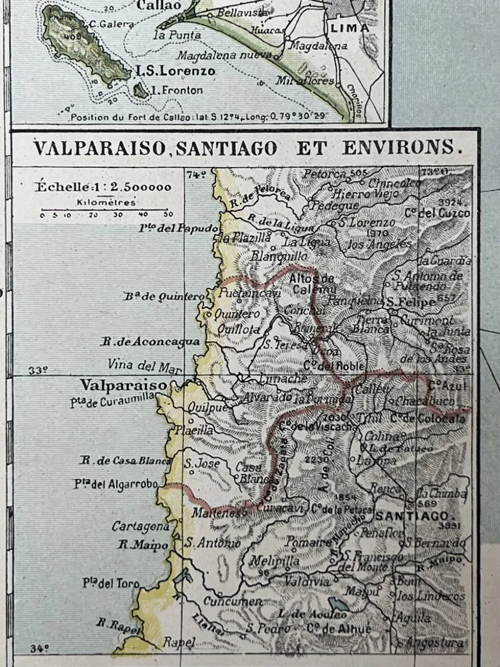 Carte ancienne Amérique du Sud 67x54cm