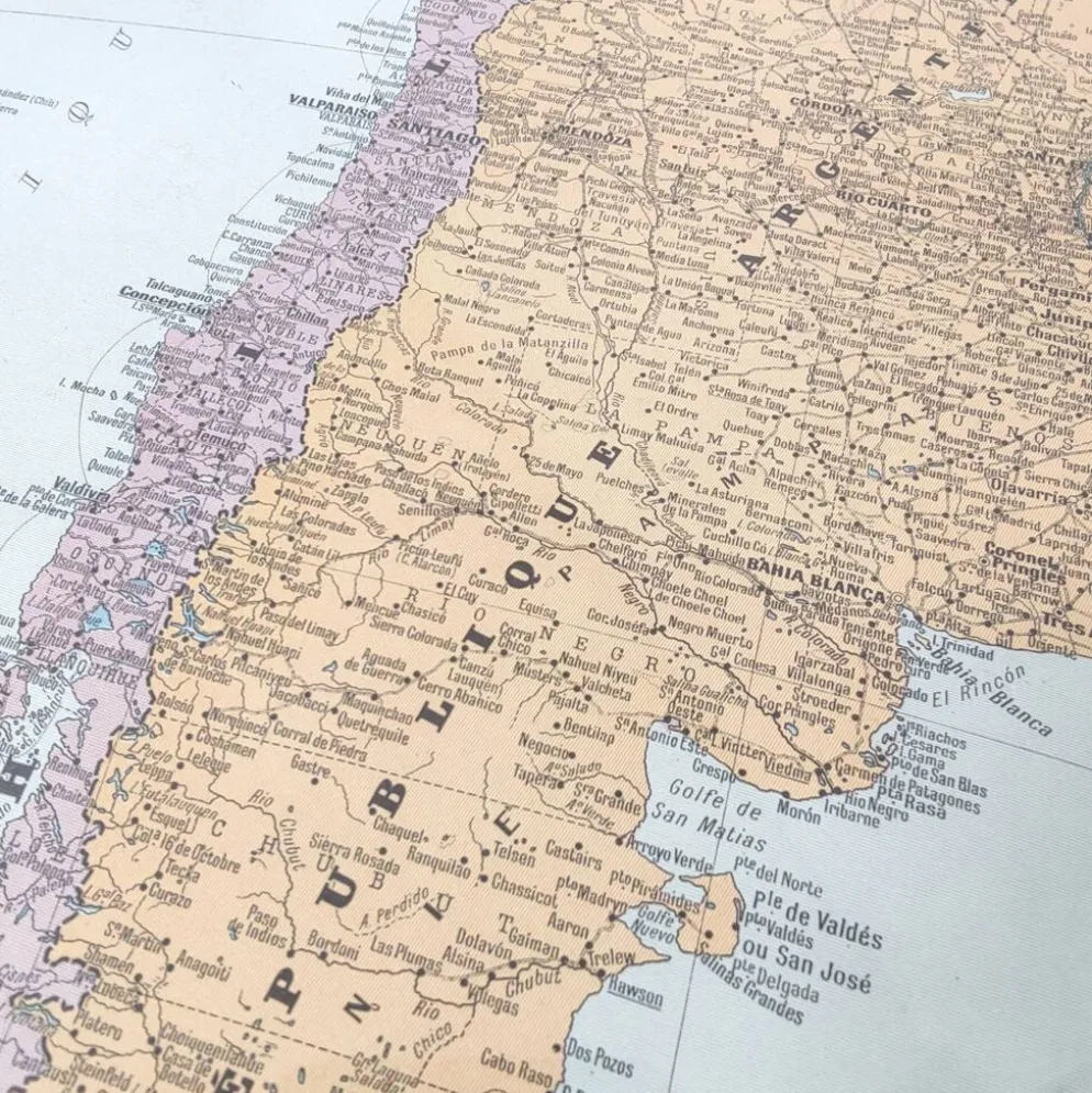 Carte ancienne Amérique du sud Argentine Chili Uruguay 43x43cm de 1950