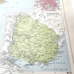 Carte ancienne Amérique du sud Argentine Chili Uruguay 43x43cm de 1950