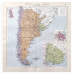 Carte ancienne Amérique du sud Argentine Chili Uruguay 43x43cm de 1950