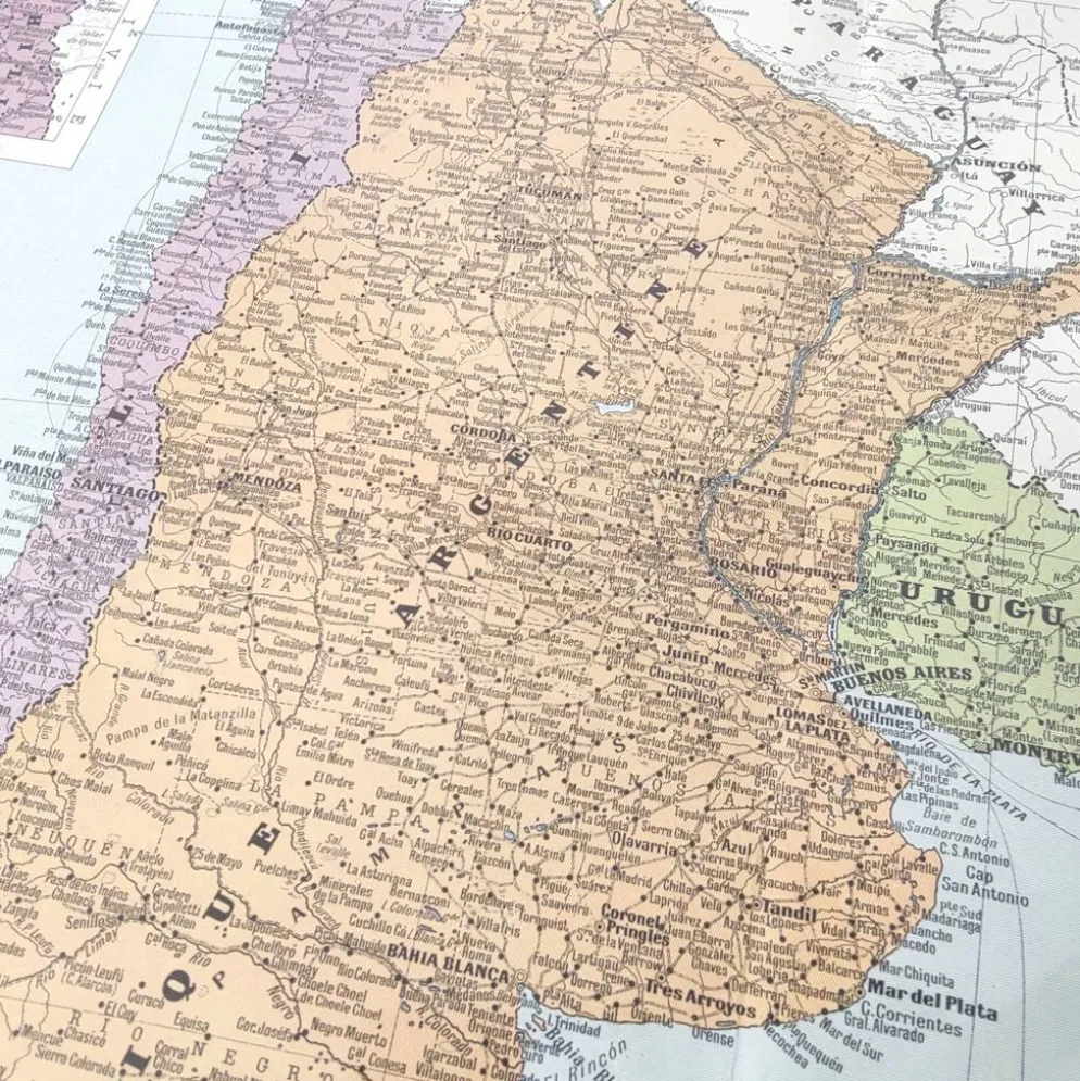 Carte ancienne Amérique du sud Argentine Chili Uruguay 43x43cm de 1950