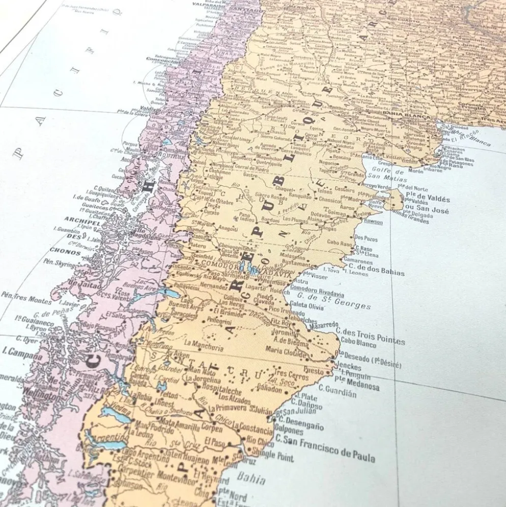 Carte ancienne Amérique du sud Argentine Chili Uruguay 43x43cm de 1950