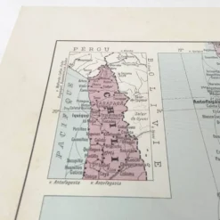 Carte ancienne Amérique du sud Argentine Chili Uruguay 43x43cm de 1950