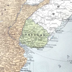 Carte ancienne Amérique du sud Argentine Chili Uruguay 43x43cm de 1950