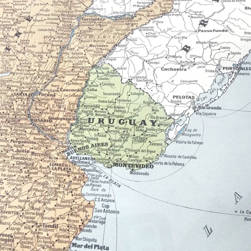 Carte ancienne Amérique du sud Argentine Chili Uruguay 43x43cm de 1950