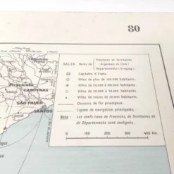 Carte ancienne Amérique du sud Argentine Chili Uruguay 43x43cm de 1950