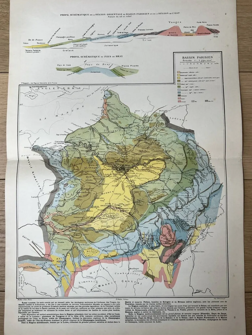 Carte ancienne Bassin Parisien géologique 55x37,5cm