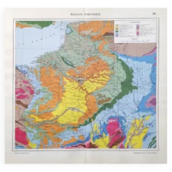 Carte ancienne France bassin parisien 43x43cm de 1950