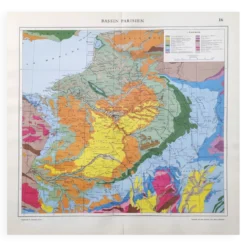Carte ancienne France bassin parisien 43x43cm de 1950