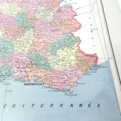 Carte ancienne France et ses départements en 1950 43x43cm