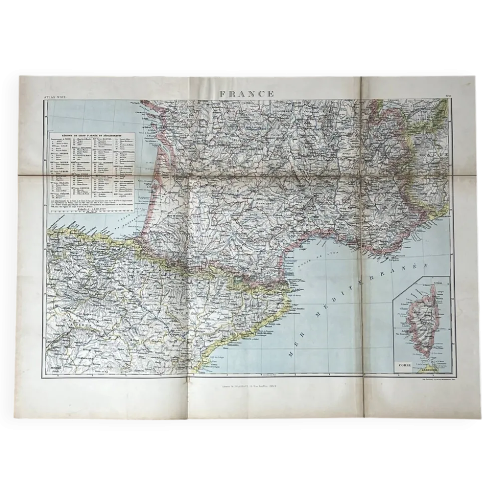 Carte ancienne France Sud régions 71,5x53cm