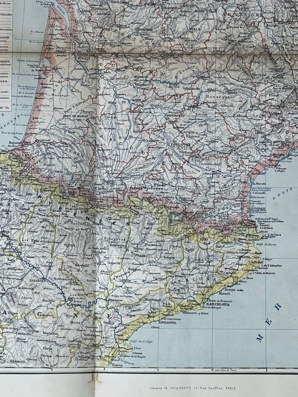 Carte ancienne France Sud régions 71,5x53cm
