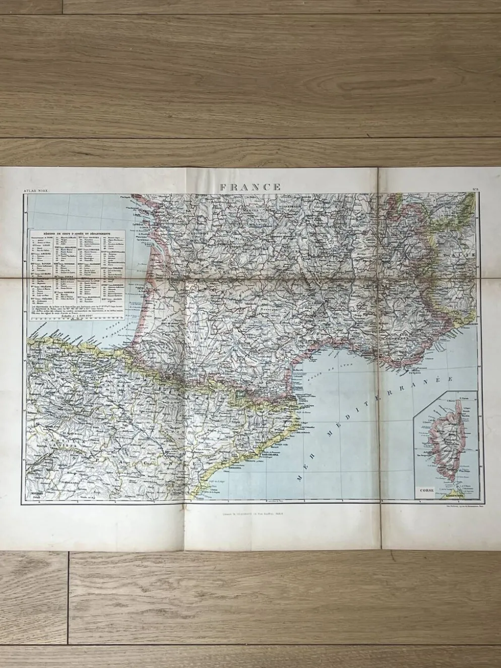 Carte ancienne France Sud régions 71,5x53cm