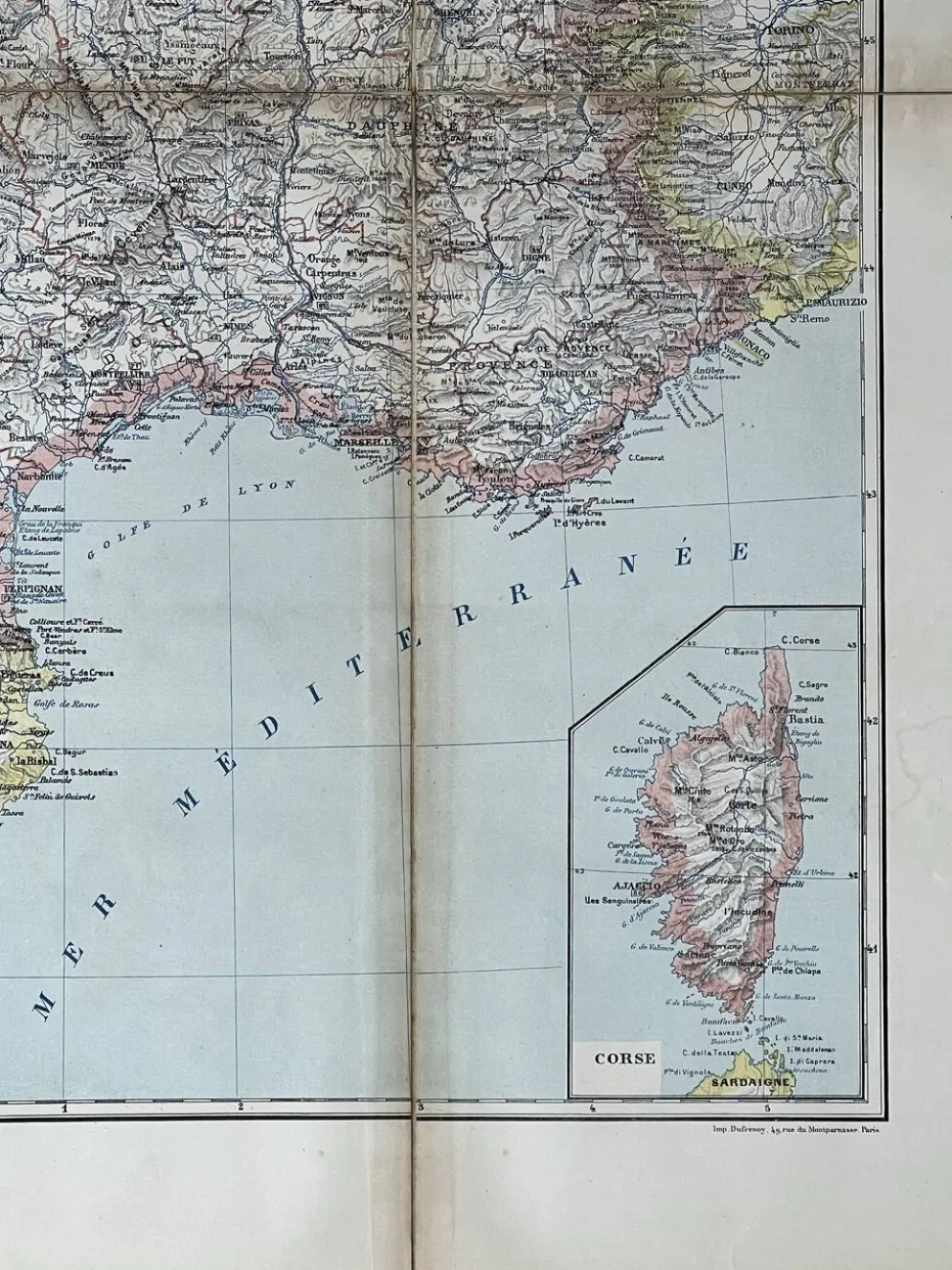 Carte ancienne France Sud régions 71,5x53cm