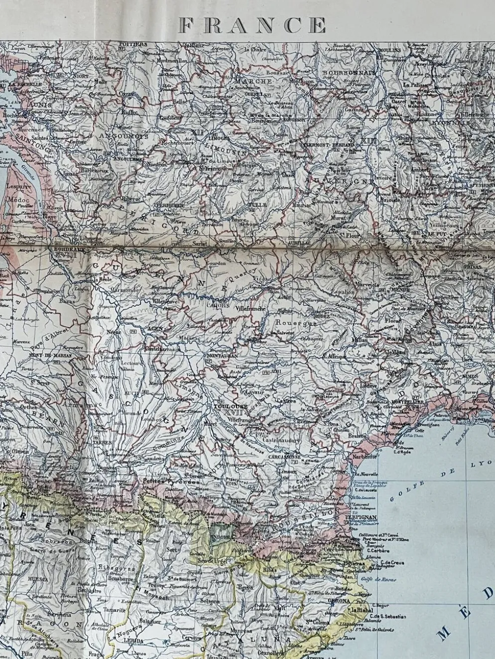 Carte ancienne France Sud régions 71,5x53cm