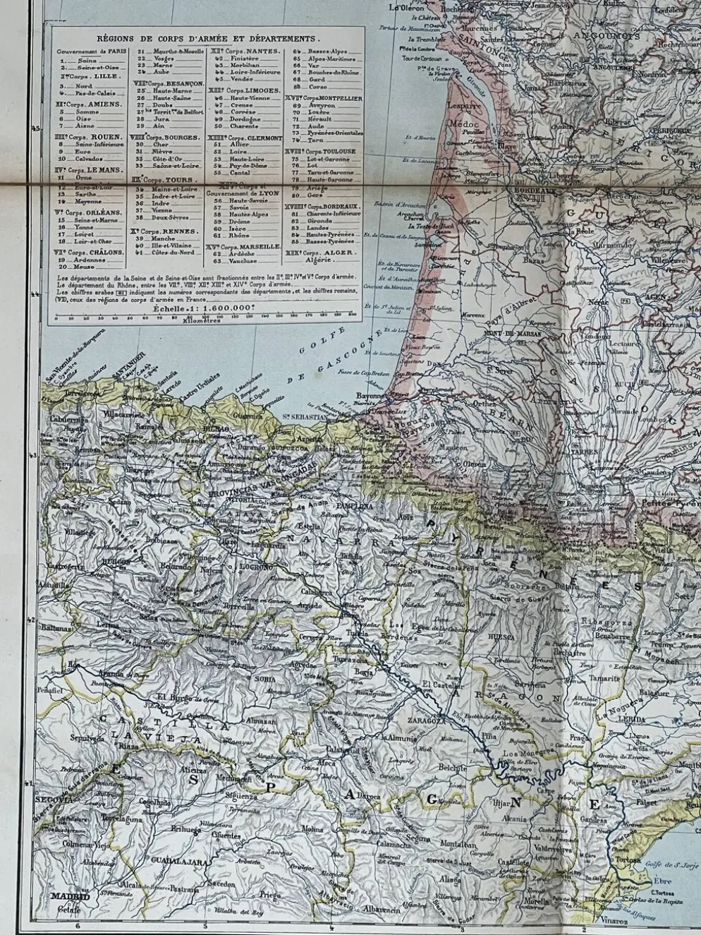 Carte ancienne France Sud régions 71,5x53cm
