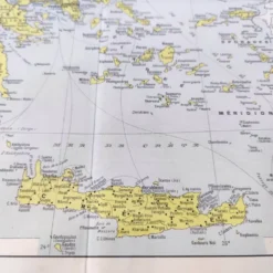 Carte ancienne Grèce Crète 43x43cm de 1950
