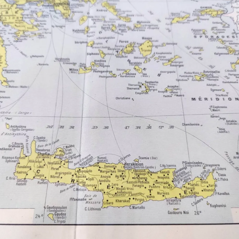 Carte ancienne Grèce Crète 43x43cm de 1950
