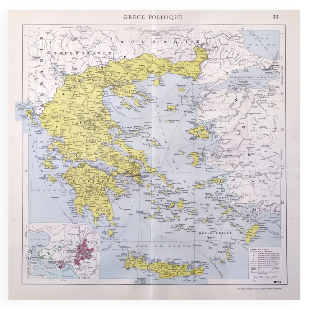 Carte ancienne Grèce Crète 43x43cm de 1950