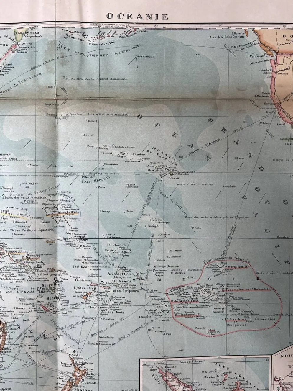 Carte ancienne Océanie 69x48cm