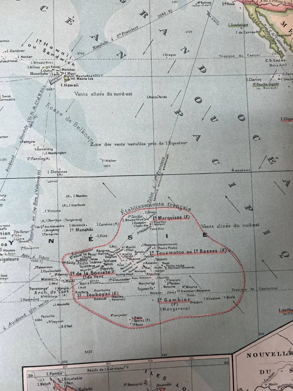 Carte ancienne Océanie 69x48cm