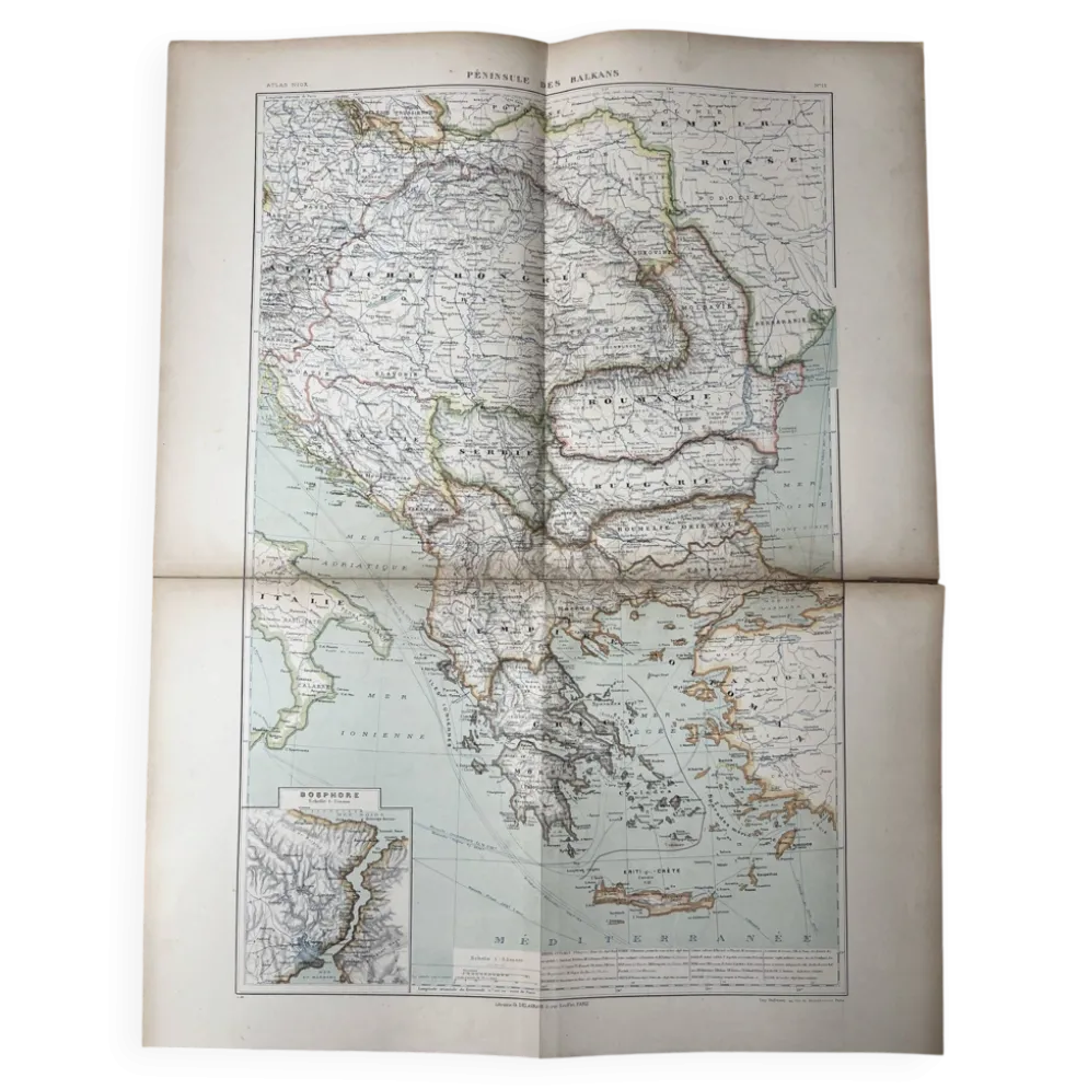 Carte ancienne Péninsule des Balkans 69x54cm