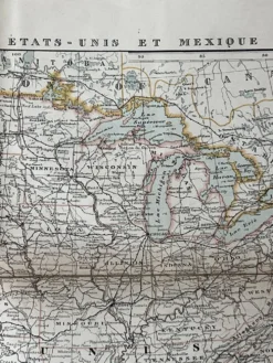 Carte ancienne États Unis et Mexique 70,5x53cm